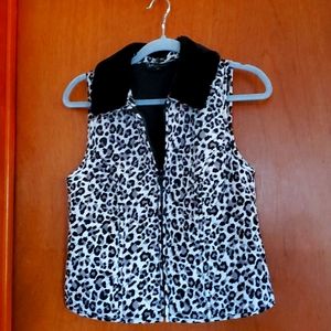 Leopard print petite small faux fur vest